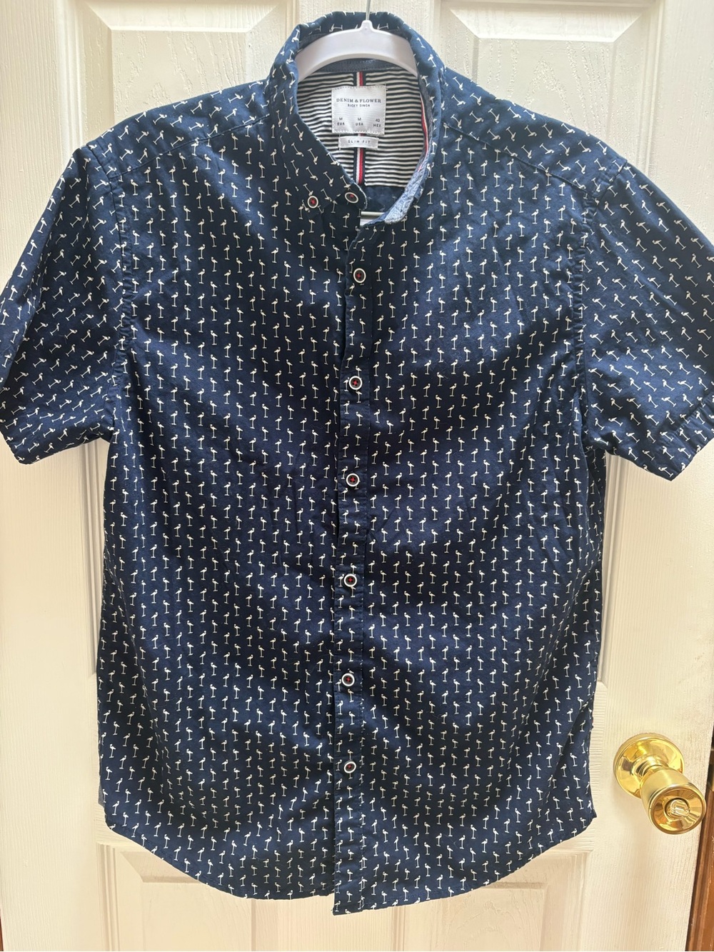 Denim & Flower Navy Short-Sleeve 100% cotton Button-Down